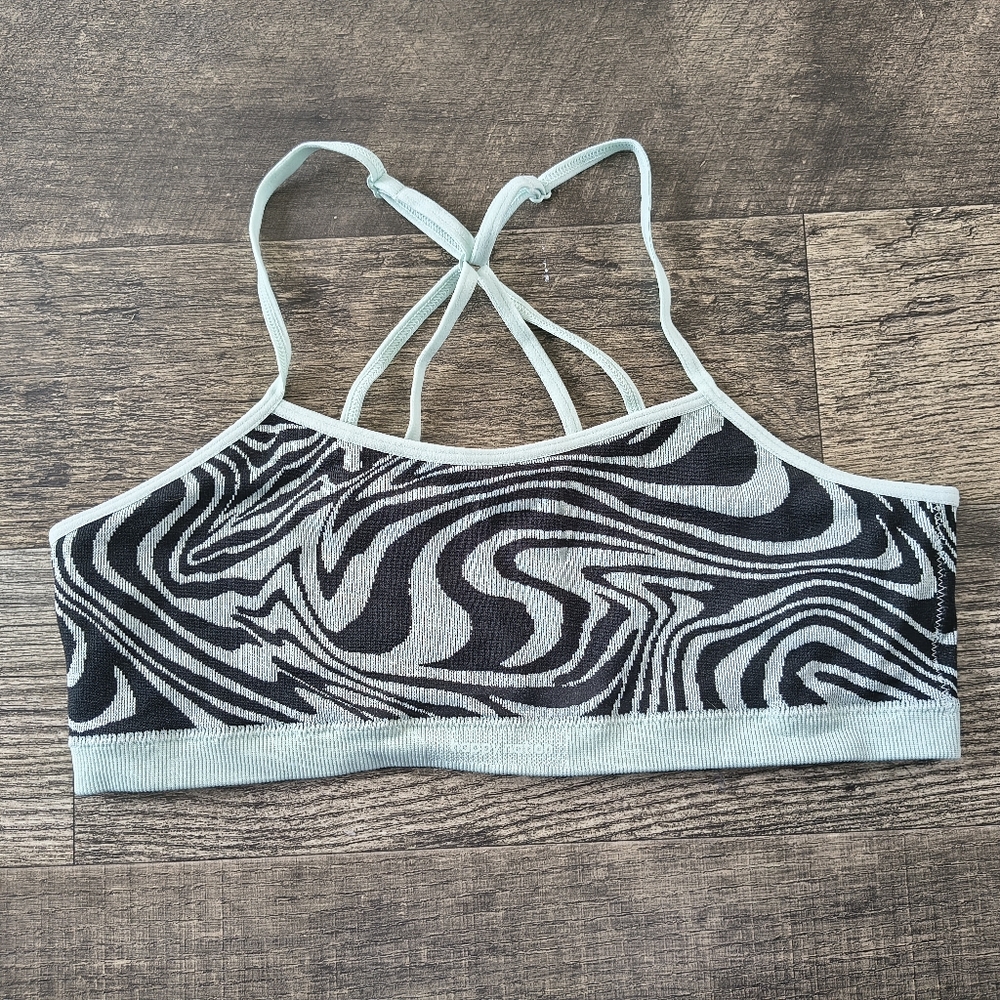 Happy Nation  Black and Light Blue Zebra-Print Seamless Sports Bralette *Read*